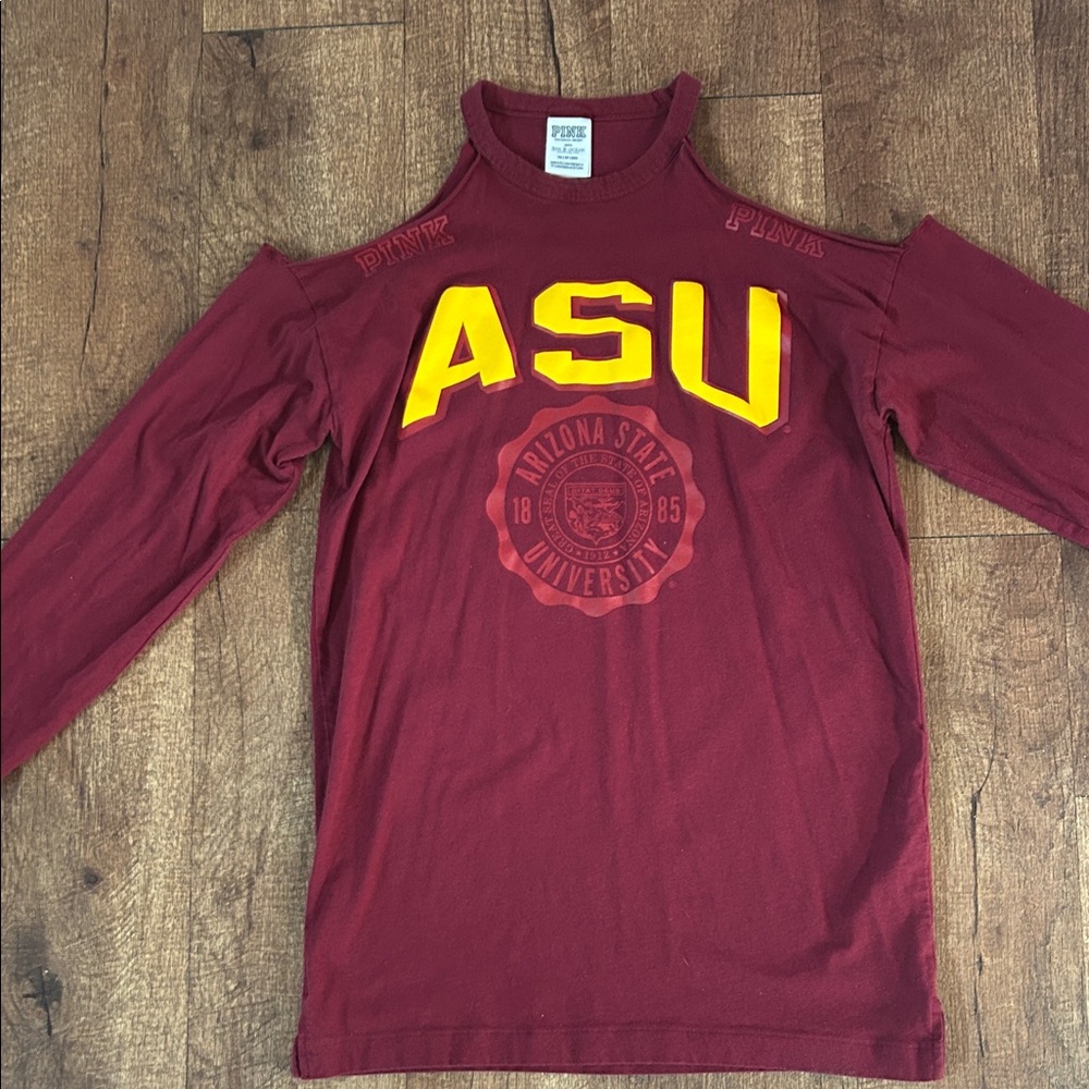 PINK Victoria's Secret Maroon And Yellow Arizona State University Cold Shoulder - Picture 7 of 11